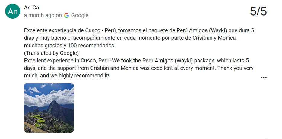 Reseña de An Ca en Google