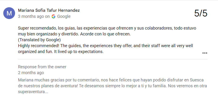 Reseña de Mariana Sofia Tafur Hernandez en Google