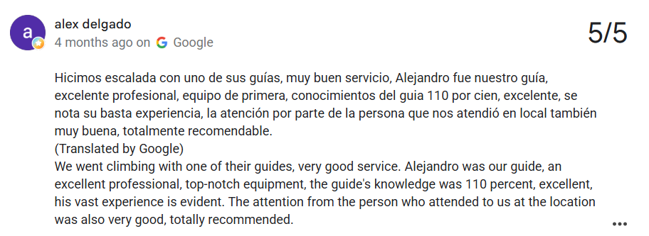 Reseña de alex delgado en Google
