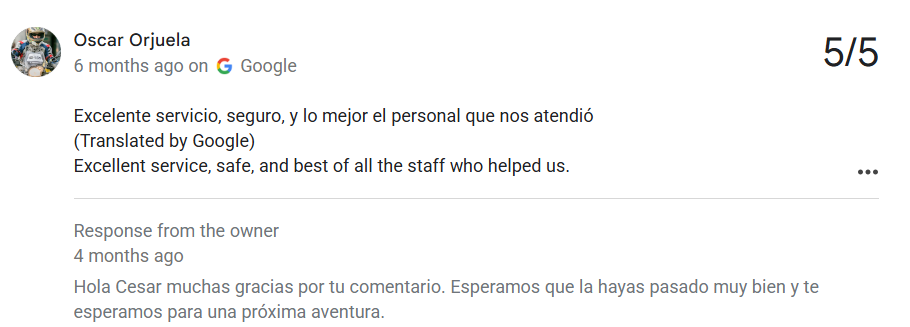 Reseña de Oscar Orjuela en Google